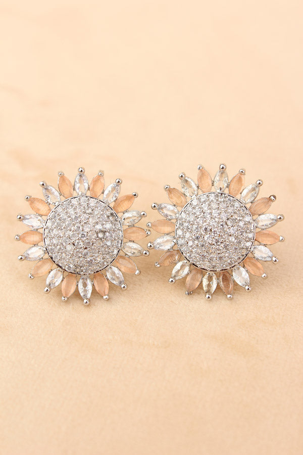 Flower Studs With Small American Diamonds In Peach Colour (ST010-PE-B1)