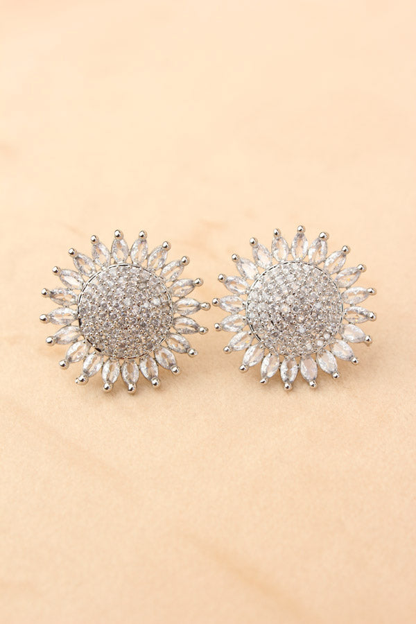 Flower Studs With Small American Diamonds In Silver Colour (ST010-S-B)