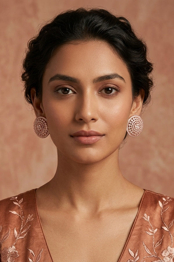 Large American Diamonds Studs In Rose Gold Colour