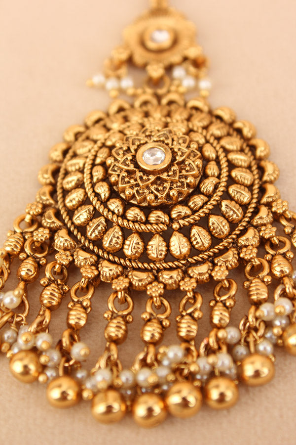 Gold Plated Tikka With Center Stone And Small Beads Attached (T001-FA)