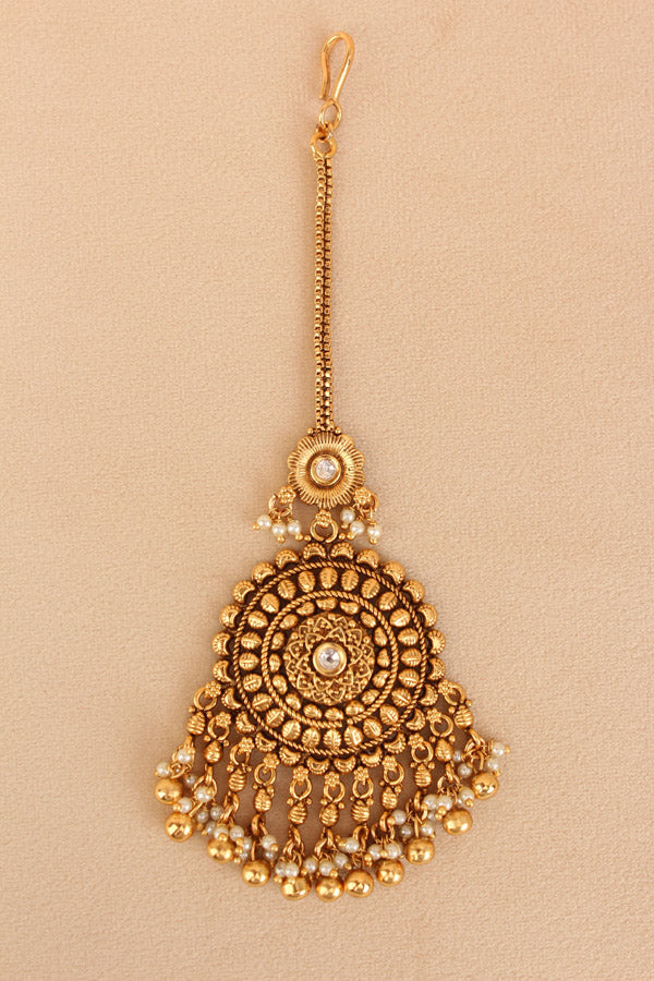 Gold Plated Tikka With Center Stone And Small Beads Attached (T001-FA)