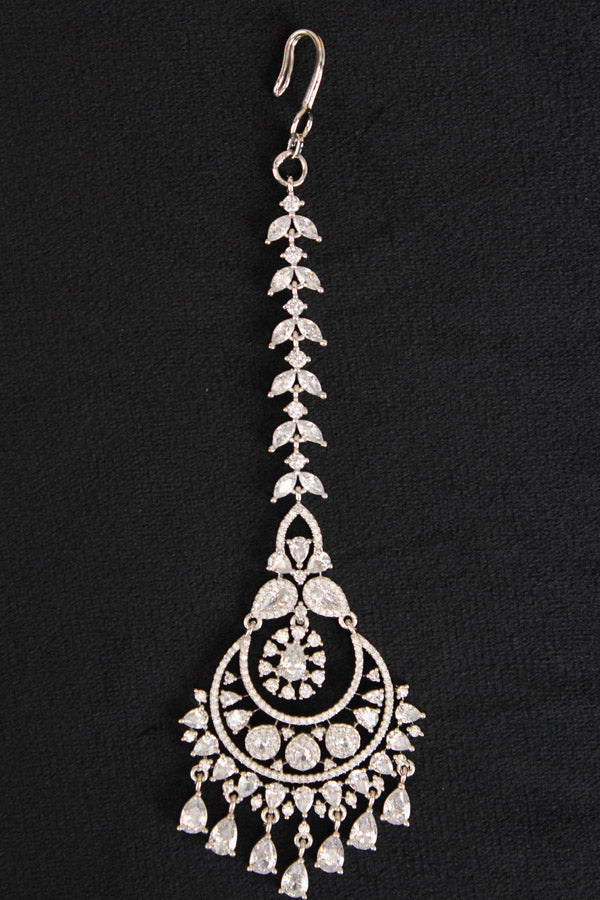 Tikka With American Diamonds In Silver Polish (T001-S-AD)