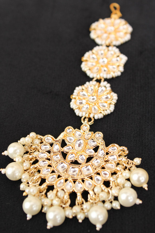 Tikka With Stones And White Beads Also White Pearls Attached (T002-FA)