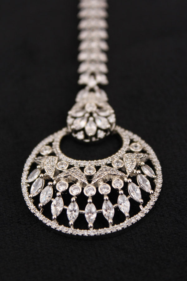 Premium Quality Tikka In Silver Polish With American Diamonds (T002-S-AD)