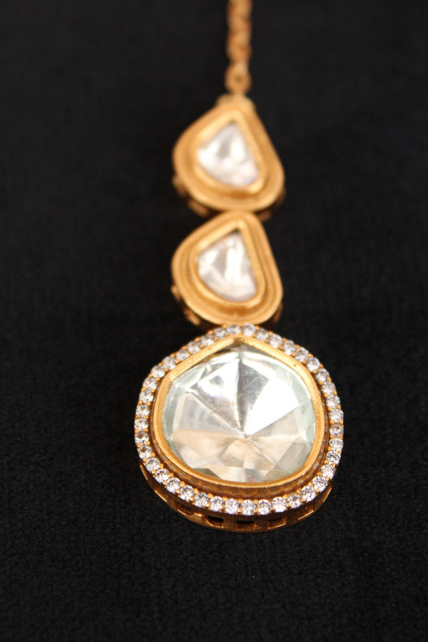 Small Gold Polish Tikka With Kundan (T004-K)