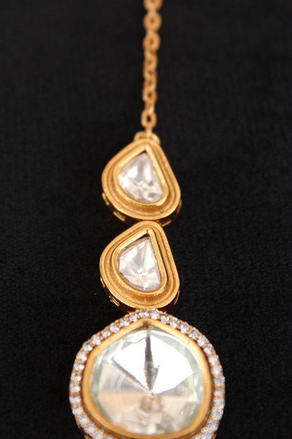Small Gold Polish Tikka With Kundan (T004-K)