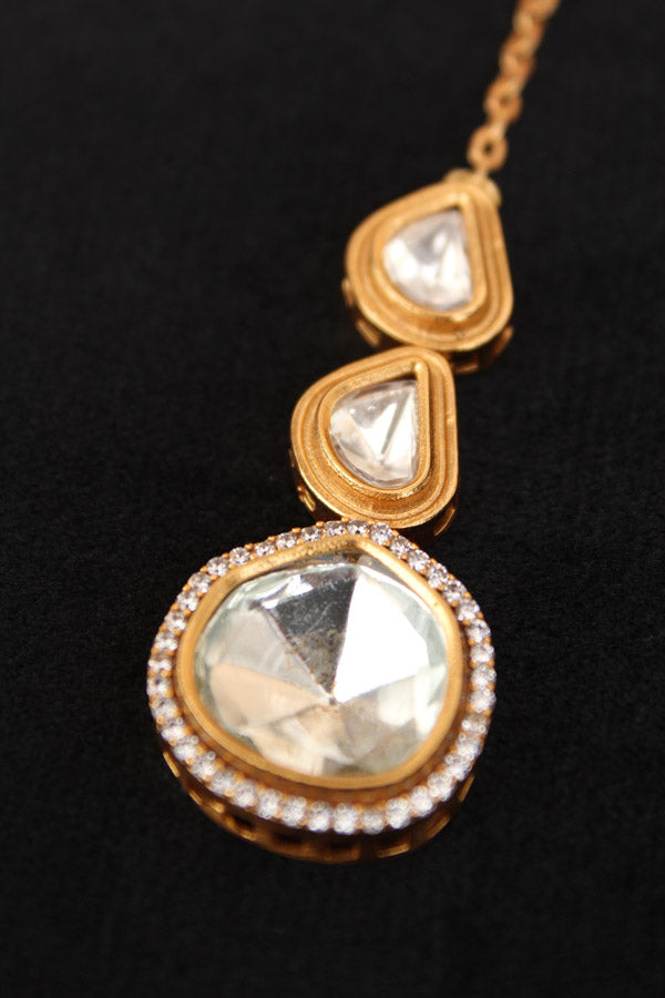 Small Gold Polish Tikka With Kundan (T004-K)
