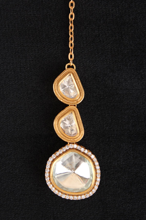 Small Gold Polish Tikka With Kundan (T004-K)