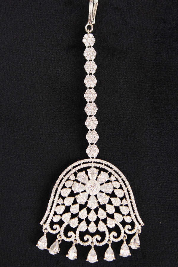 Premium Quality Tikka In Silver Polish With American Diamonds (T005-S-Ad)