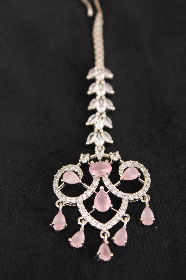 Small Tikka In Silver Polish With Pink Stones (T006-P-AD)