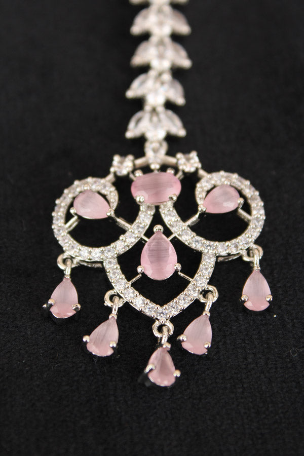 Small Tikka In Silver Polish With Pink Stones (T006-P-AD)