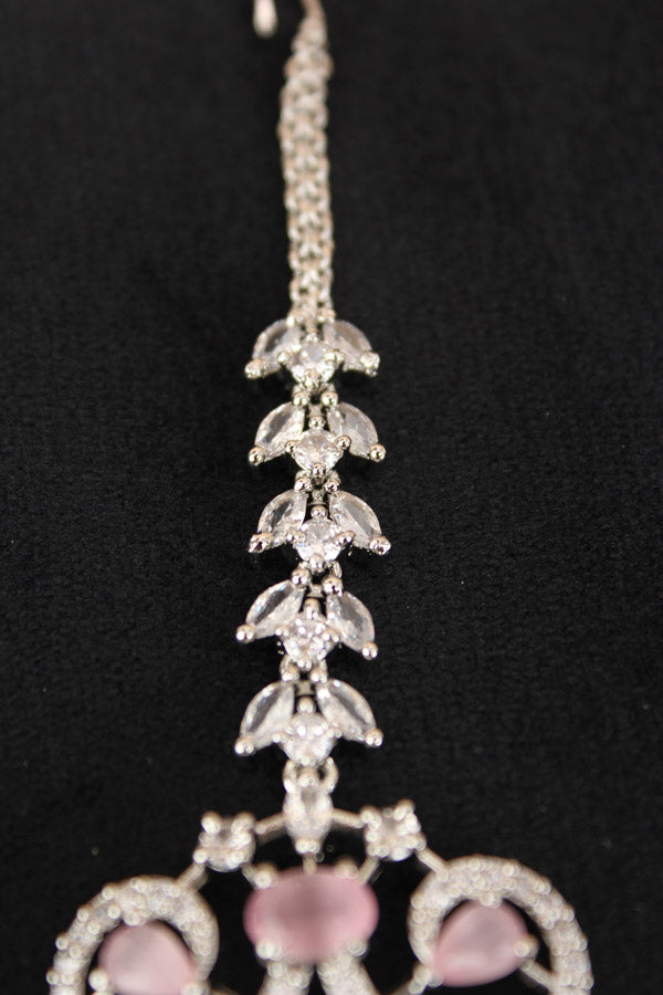 Small Tikka In Silver Polish With Pink Stones (T006-P-AD)