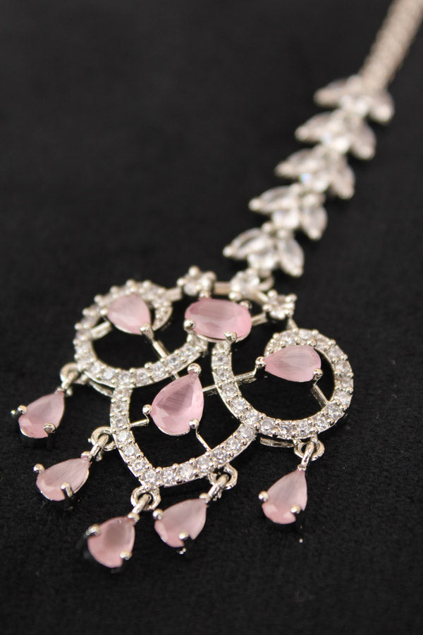 Small Tikka In Silver Polish With Pink Stones (T006-P-AD)