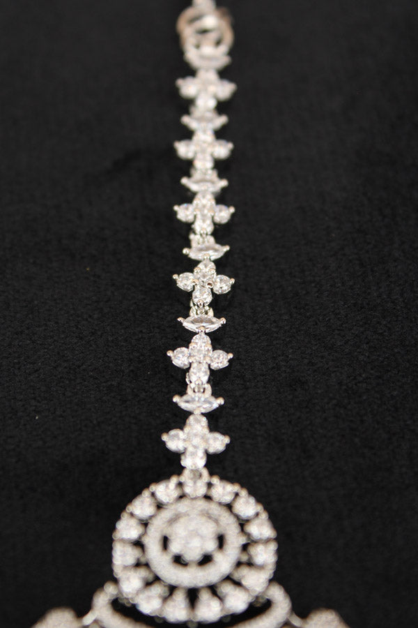 Premium Quality Silver Polish Tikka With American Diamonds And Blue Stones (T007-B-AD)