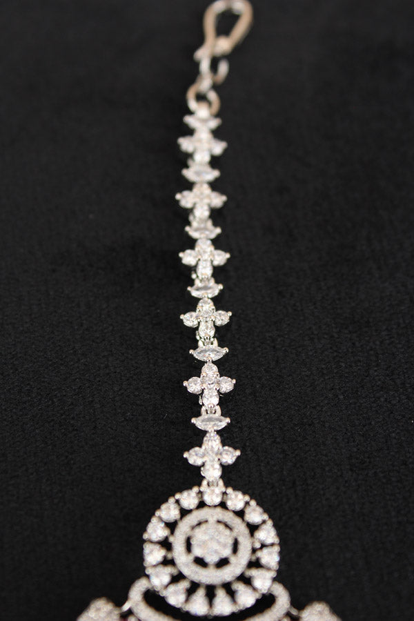Premium Quality Silver Polish Tikka With American Diamonds And Ruby Stones (T007-RU-AD)