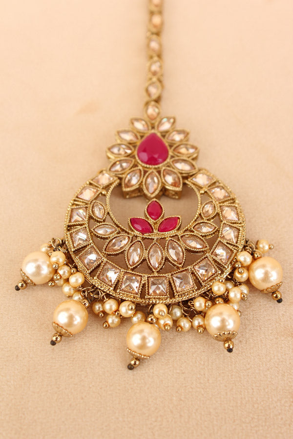 Tikka In Mehndi Polish With Polki Stone And Ruby Colour (T007-RU-Polki)