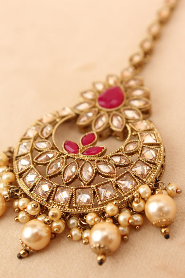 Tikka In Mehndi Polish With Polki Stone And Ruby Colour (T007-RU-Polki)