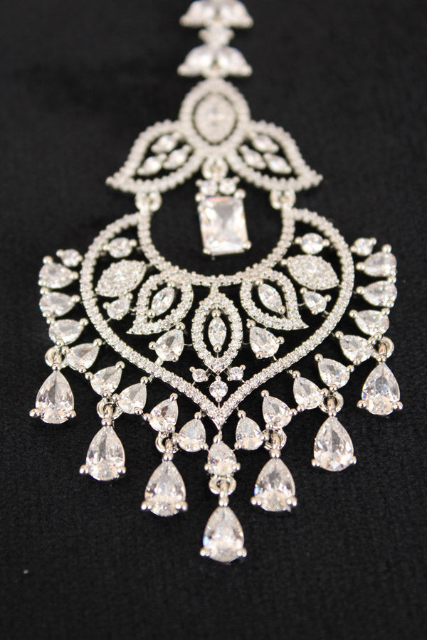 Silver Polish Tikka With American Diamonds (T009-S-AD)