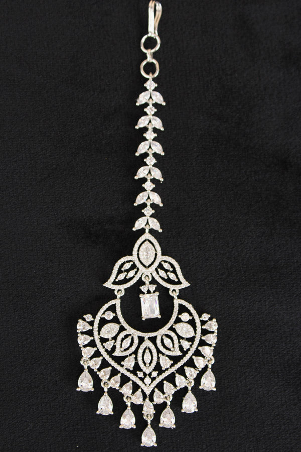 Silver Polish Tikka With American Diamonds (T009-S-AD)