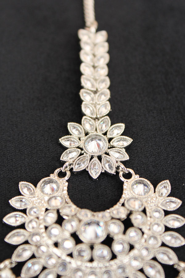 Silver Polish Tikka With Polki Stones And Small Beads Attached (T012-Polki)