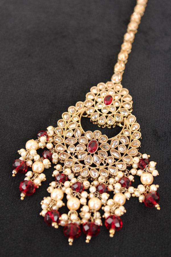 Large Tikka With Polki Stones, Pearls And Beads Attached (T015-Polki)