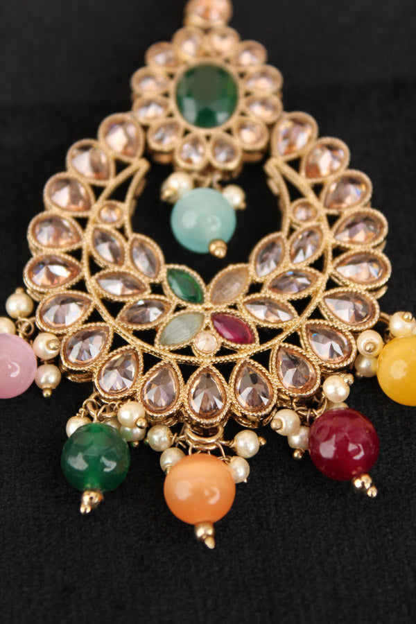 Multi Colour Tikka With Polki And Pearls (T016-MU-Polki)
