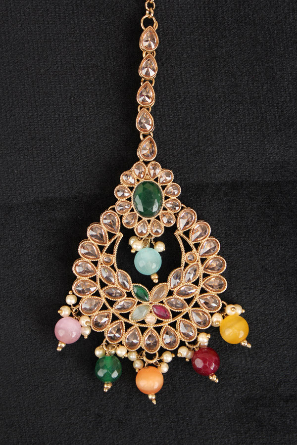 Multi Colour Tikka With Polki And Pearls (T016-MU-Polki)