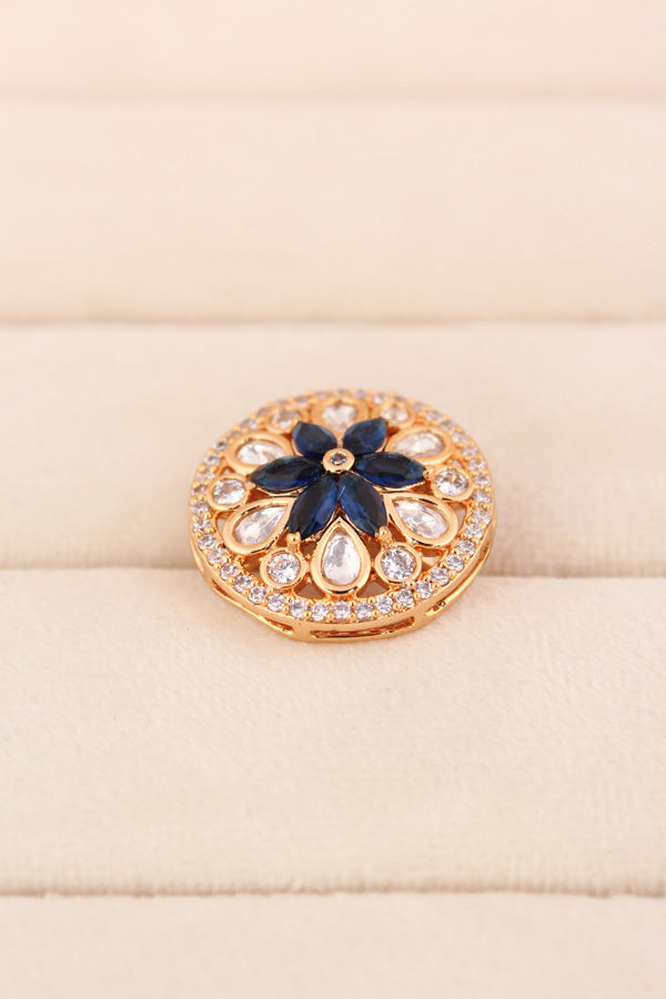 A Small And Adjustable Premium Quality Statement Ring With Blue Colour Stones (KR009-B)