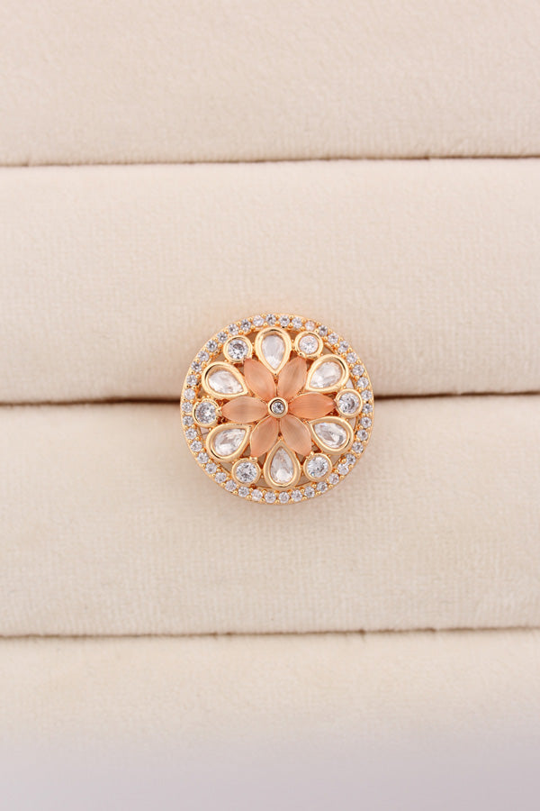 A Small And Adjustable Premium Quality Statement Ring With Peach Colour Stones (KR009-PE)