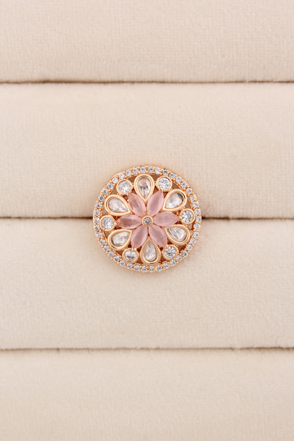 A Small And Adjustable Premium Quality Statement Ring With Pink Colour Stones (KR009-P)