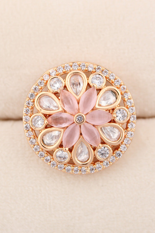 A Small And Adjustable Premium Quality Statement Ring With Pink Colour Stones (KR009-P)