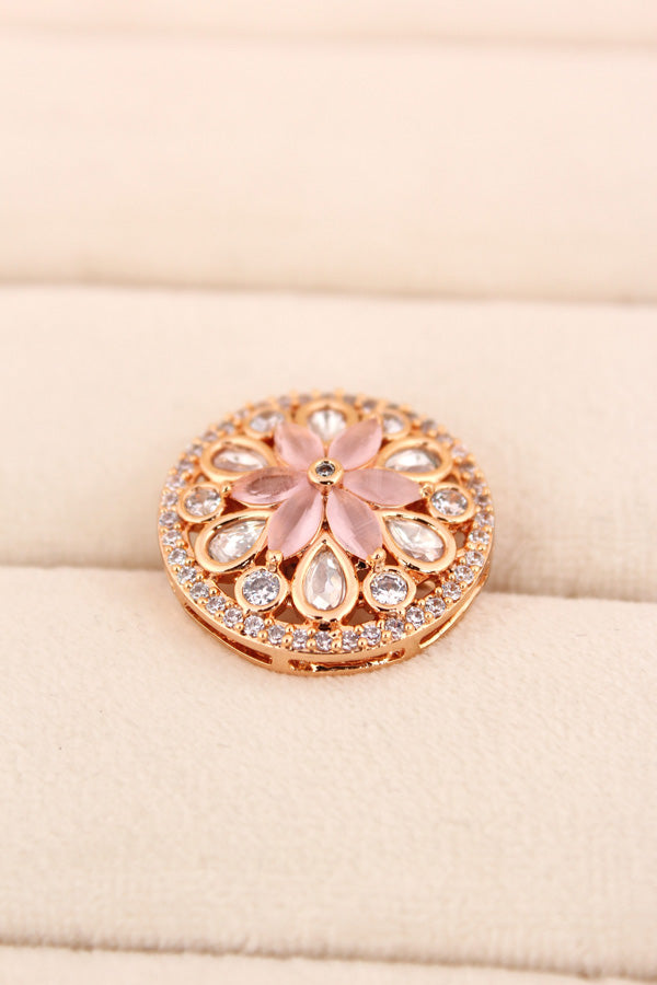 A Small And Adjustable Premium Quality Statement Ring With Peach Colour Stones (KR009-PE)