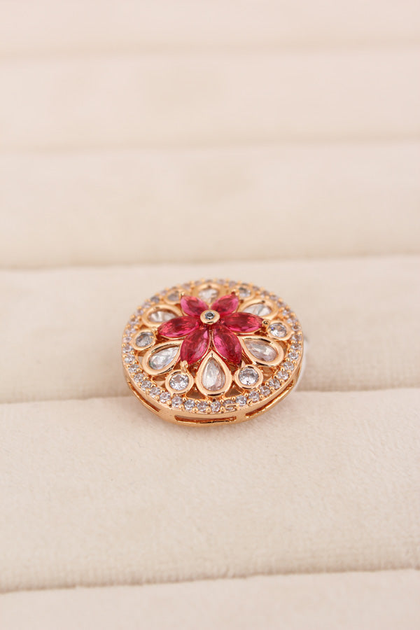 A Small And Adjustable Premium Quality Statement Ring With Ruby Colour Stones (KR009-RU)