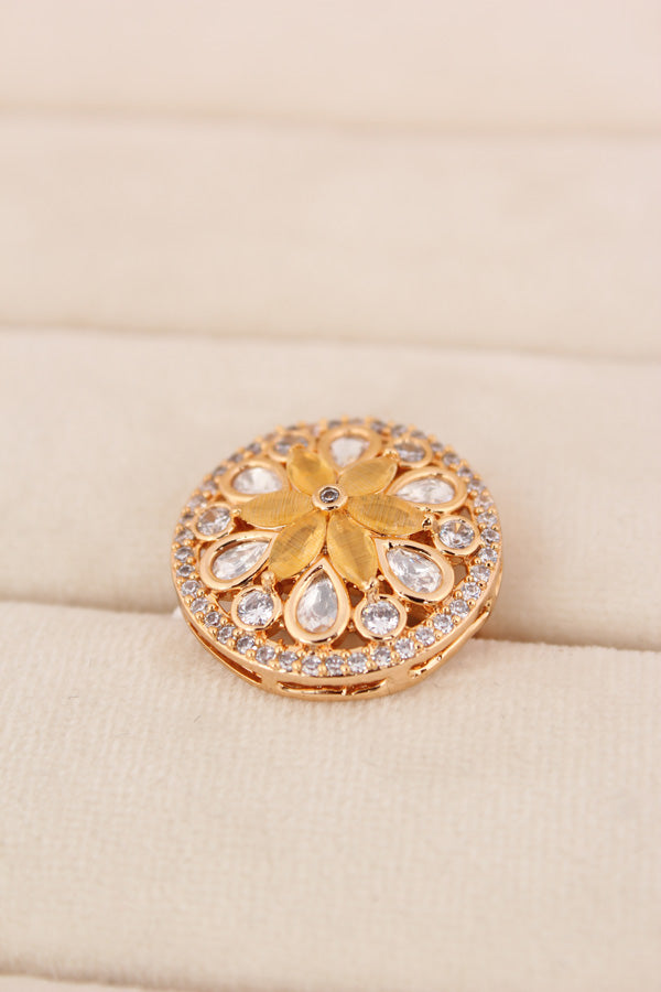 A Small And Adjustable Premium Quality Statement Ring With Yellow Colour Stones (KR009-Y)