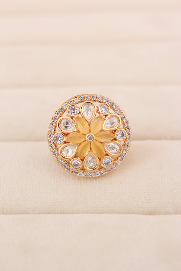 A Small And Adjustable Premium Quality Statement Ring With Sky Blue Colour Stones (KR009-SB)