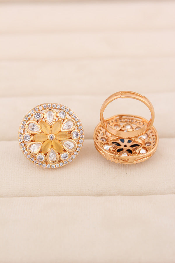 A Small And Adjustable Premium Quality Statement Ring With Sky Blue Colour Stones (KR009-SB)