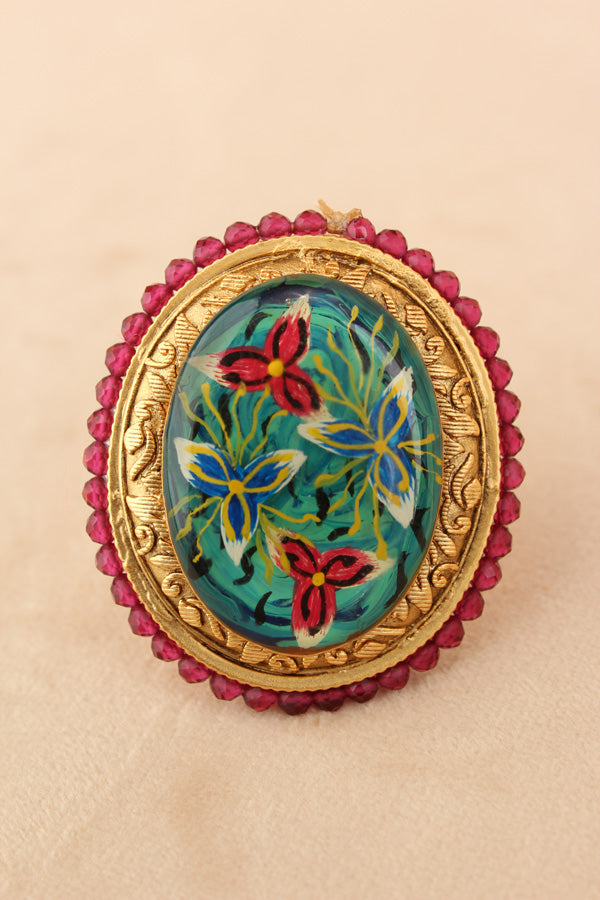 Adjustable Ring With Green Colour Design (RF002-G)