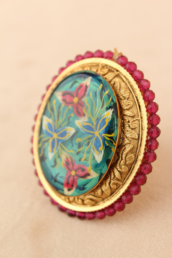Adjustable Ring With Green Colour Design (RF002-G)