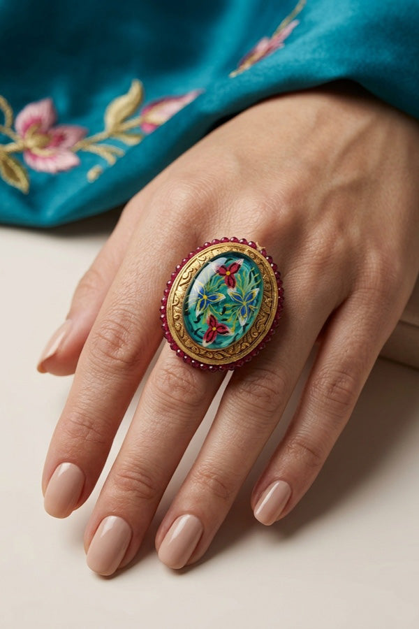 Adjustable Ring With Green Colour Design (RF002-G)