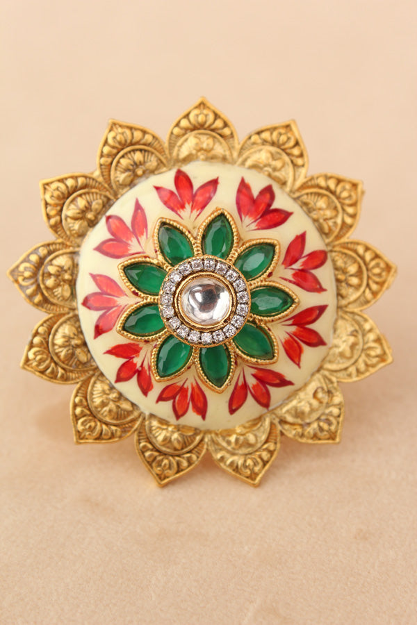 Adjustable Ring With Meenakari And Center Stone Attached (RF005)