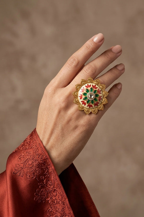 Adjustable Ring With Meenakari And Center Stone Attached (RF005)