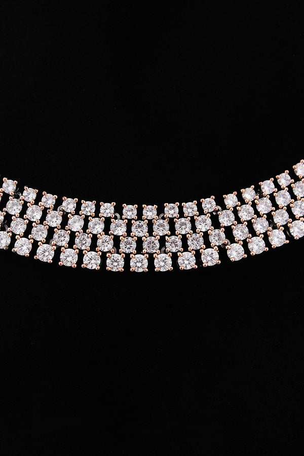 Necklace Set in American Diamonds With Center Pendant And Grey Colour Stones (NS002-AD-GY)
