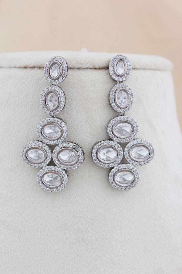 Black Polish Kundan Necklace Set With American Diamonds And Matching Earrings(NK013B-Kundan)