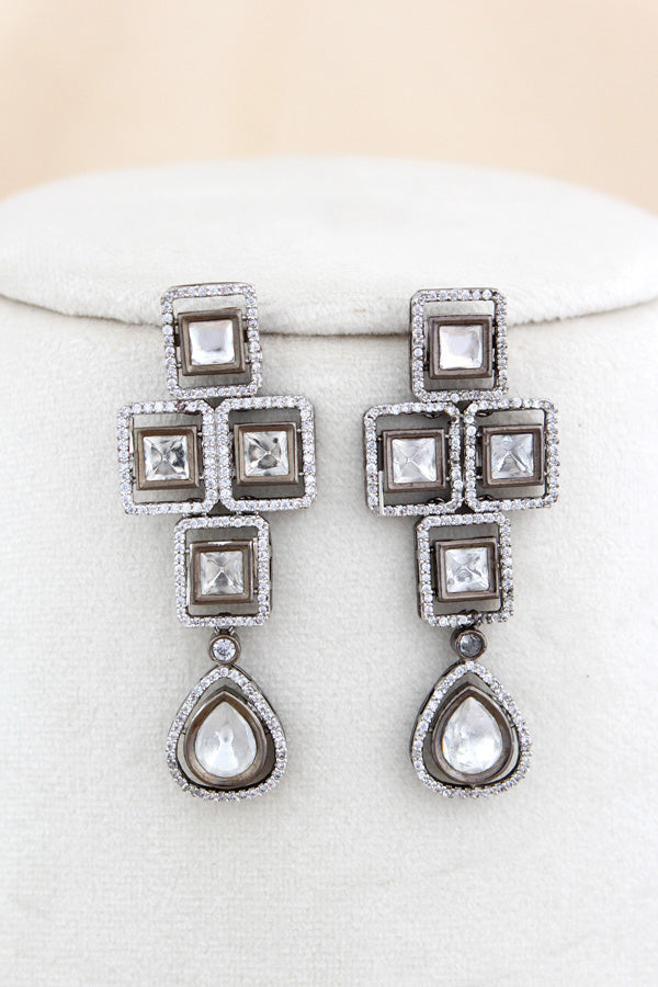 Black Polish Kundan Necklace Set With Matching Earrings(NK014BL-Kundan)