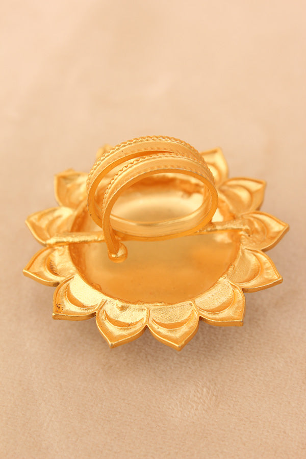 Sunflower Adjustable Ring With Meenakari Design And Center Design With Blue Paint (RF007-B)