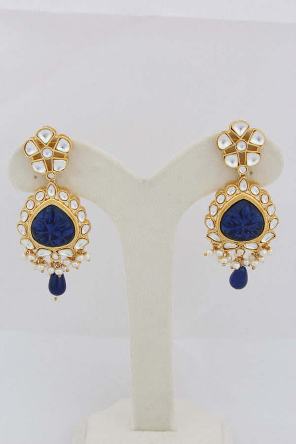 Blue Kundan Necklace Set With Matching Earrings(IGNK008)
