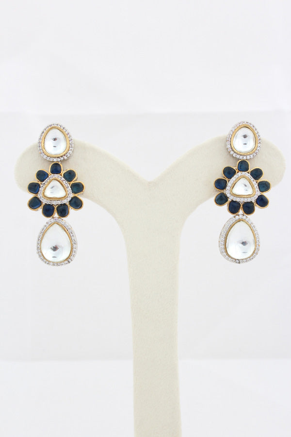Blue Kundan Necklace With Pendant Also Matching Tikka And Earrings(IGNK009)