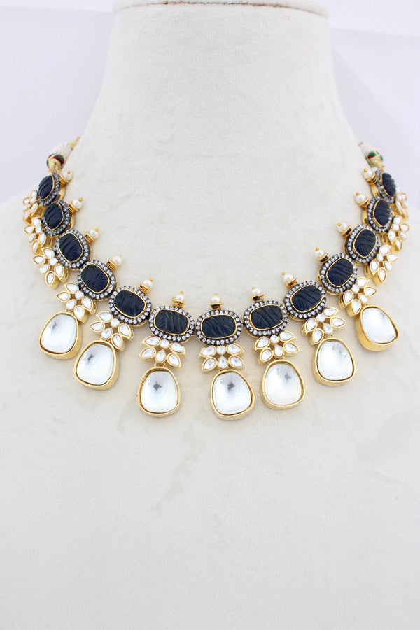 Blue Necklace In Kundan With Earrings And Tikka (IGNK007)