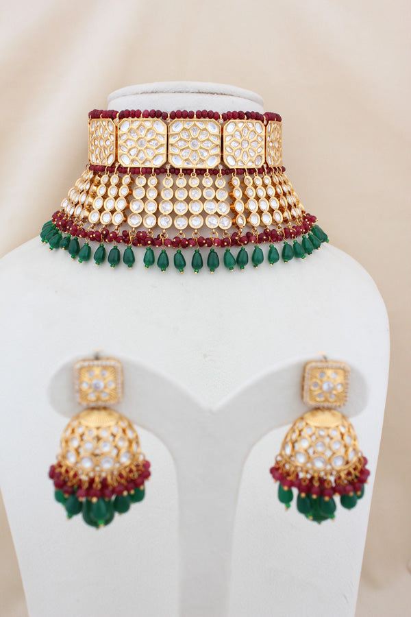 Choker Necklace With Kundan And Matching Earrings(CKS003-Kundan)