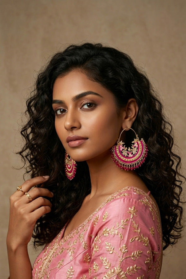 Colourful Balia In Hot Pink Colour And Small Beads Attached (BA004-HP-B1)